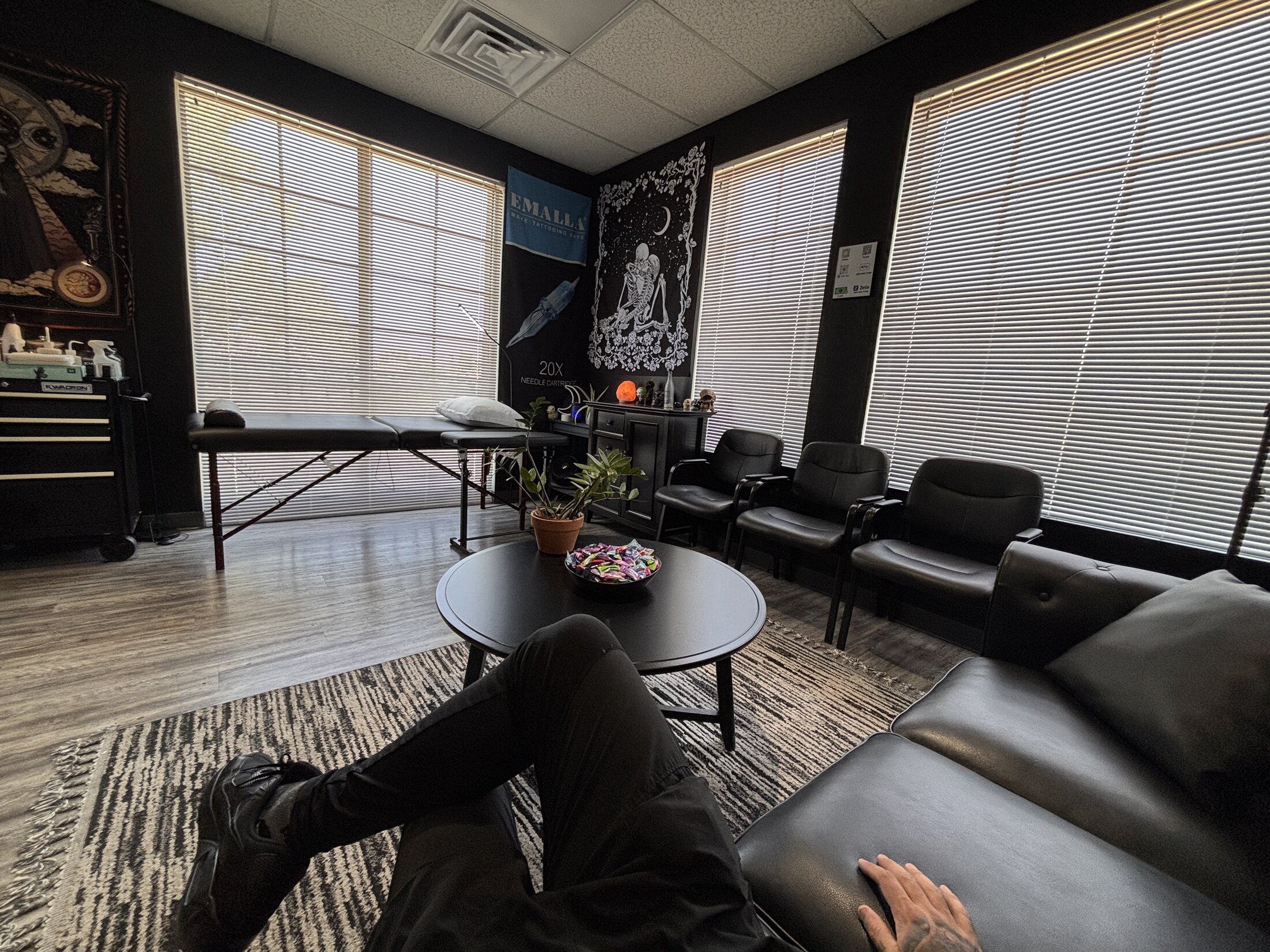 Studio lounge and consultation seating area